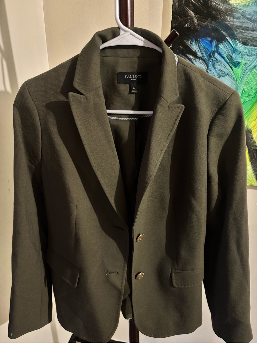 Talbots Petites Olive Green Blazer Gold Buttons Size 10P
